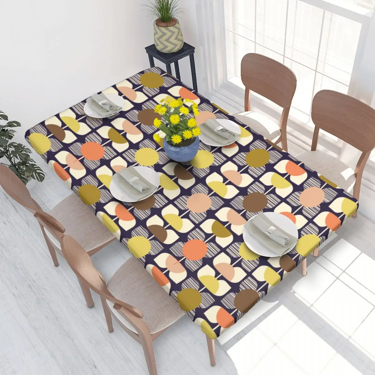 Custom Square Flower Print In Multi Rectangular Tablecloth Oilproof 4FT Table Cloth Orla Kiely Table Cover