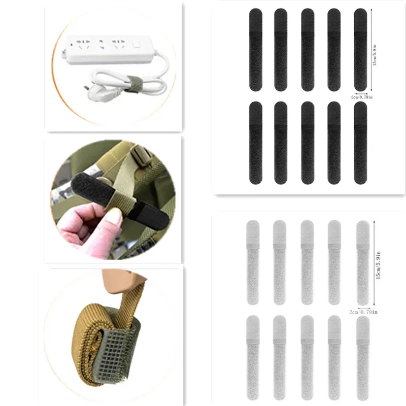 10pcs Nylon Straps Cable Ties Strap Webbing Organizer Fix Hook Loop Grip Wrapping Cord Reusable Backpack Fastener Buckle