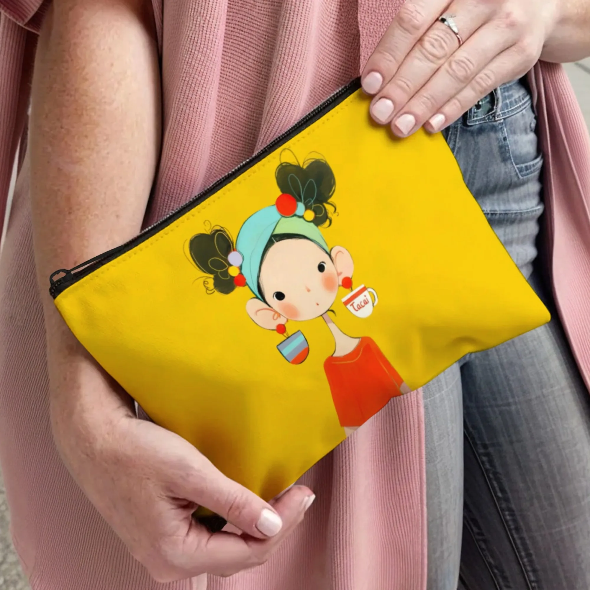 개성있는 커피 소녀 프리미엄 지퍼 메이크업 가방 대용량 화장품 정리함 여행용 세면도구 가방 여성용 디자인