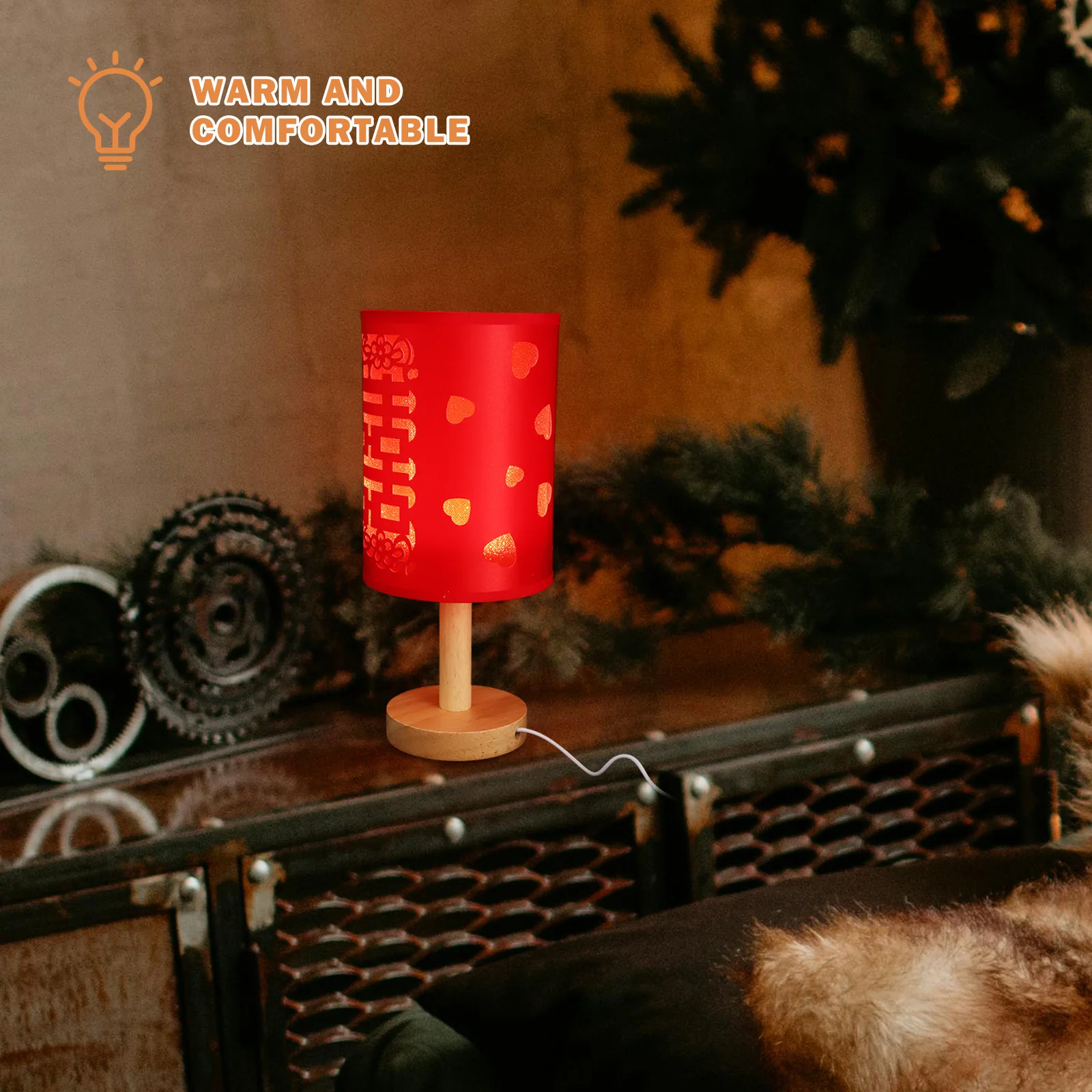 

Wedding Bedside Table Lamp Iron Wood Cloth Modern Small Nightstand Lamp For Bedroom Living Room Decor Home Use