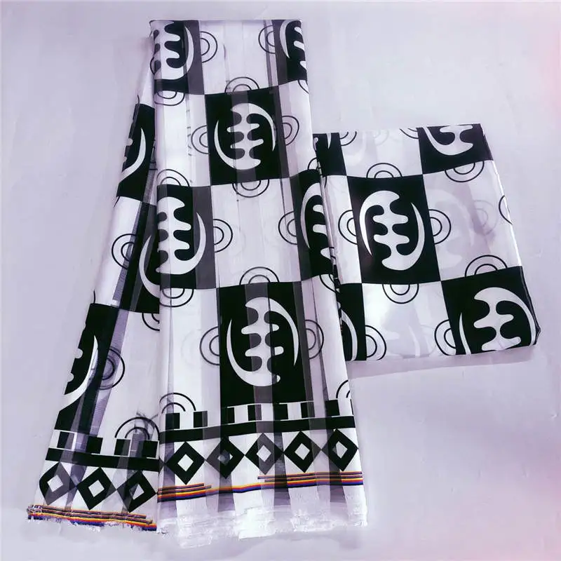 6 Yards New Arrivals High Quality African Printed Satin Silk With Organza  Fabric For Party Clothing Sewing Material.