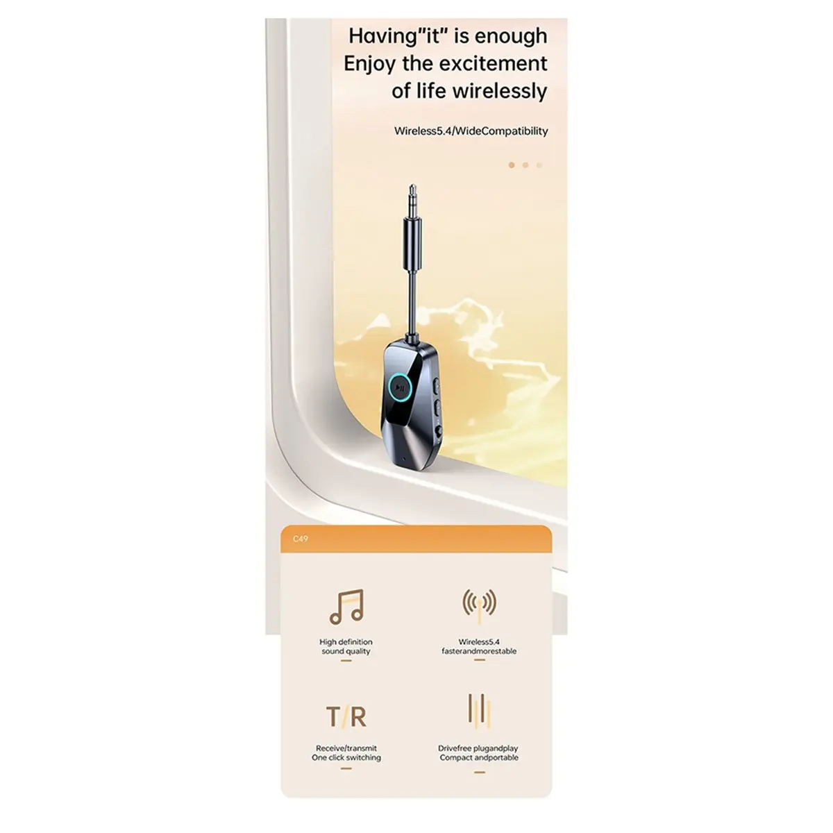 

Bluetooth-приемник-передатчик A23G 5.4, беспроводной аудиоадаптер AUX 3,5 мм, двойное сопряжение для ТВ, ПК, автомобиля, стереосистем, самолета