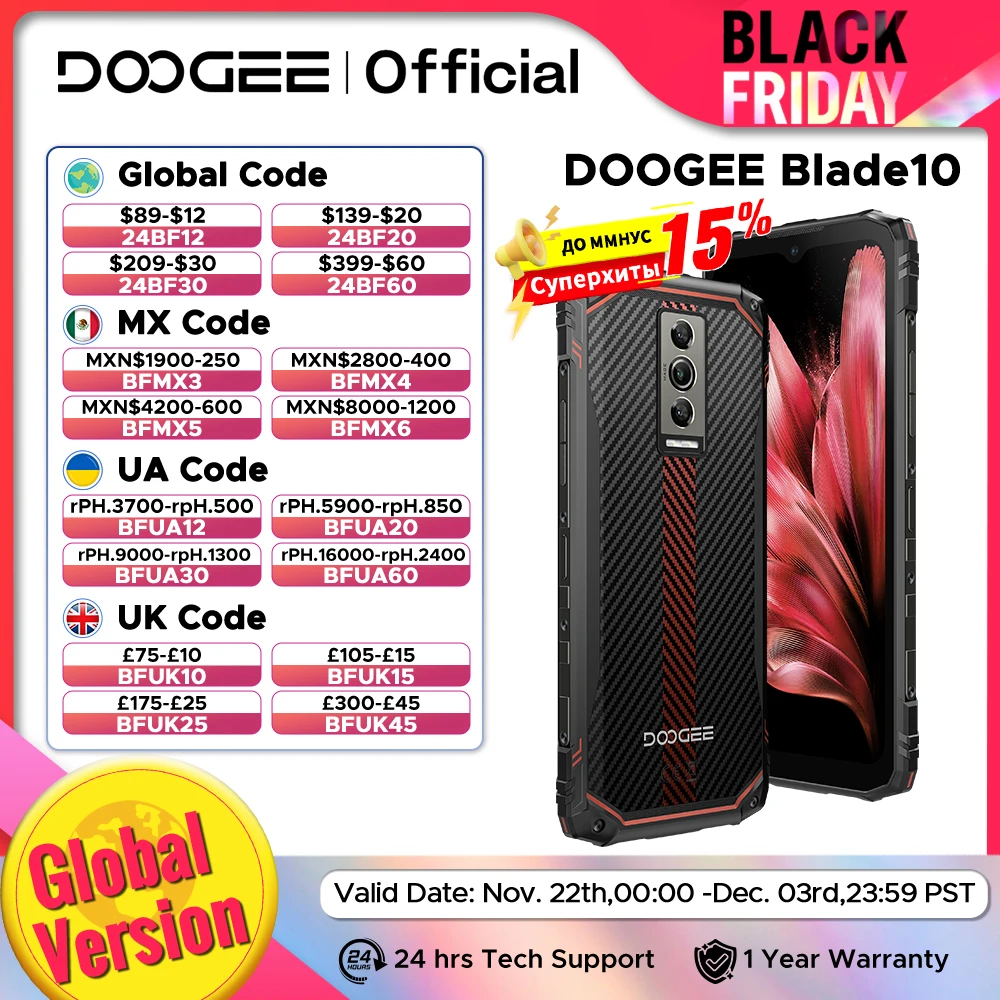 DOOGEE Blade10 Rugged Phone 6.56 Inch 90Hz IPS Display 9GB(4+5) 128GB Octa Core 16MP Main Camera 5150mAh Android 14 Face Unlock