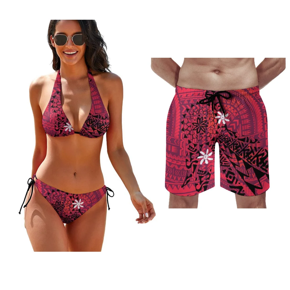 Customizable Polynesian Women Bikini Men Trunks Couple YearRound Tropical Escape Poolside Fashion