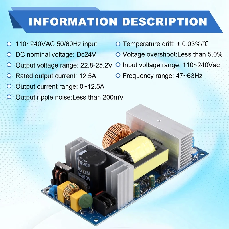 AC 100-240V To DC 24V12.5A Power Supply Module Board Switch AC-DC Switch Power Supply Board