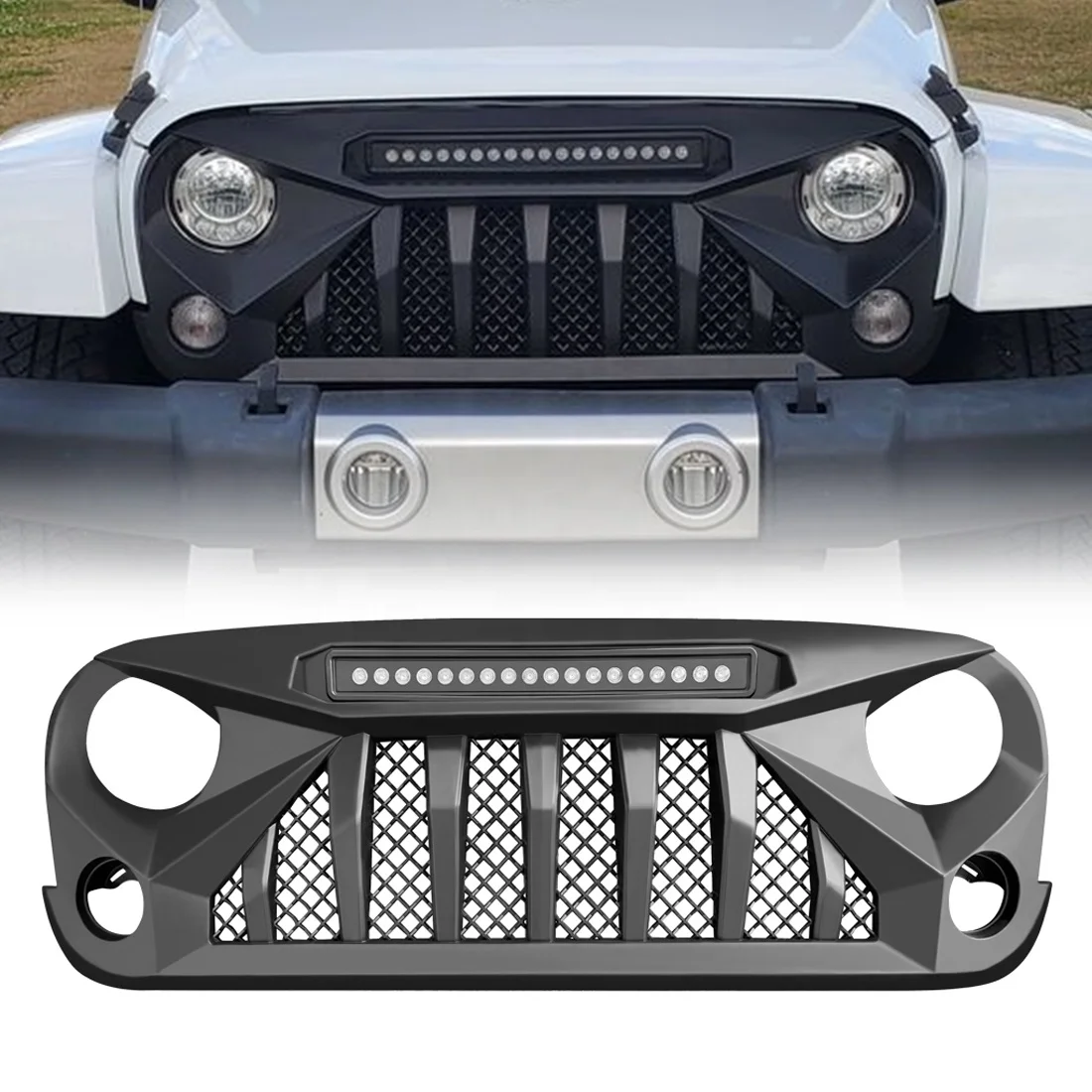 

Car Grills For 2007-2018 Jeep Wrangler JK Front Grille Mars Grille With LED Off-Road Lights Black