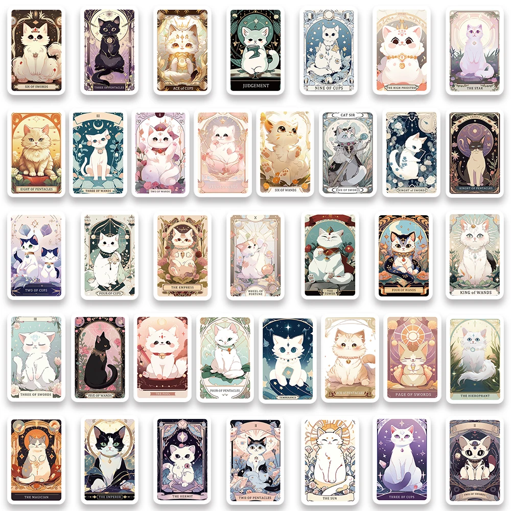 Pegatinas de cartas de Tarot de gatos de dibujos animados, calcomanías de vinilo impermeables para ordenador portátil, equipaje, guitarra,