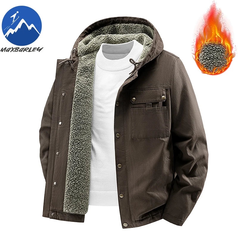 سترات رجالية متعددة الجيوب بغطاء للرأس شتوية غير رسمية مبطنة بالصوف سترات دافئة عالية الجودة للعمل في الهواء الطلق معطف سترة رجالي مقاوم للبرودة #1
