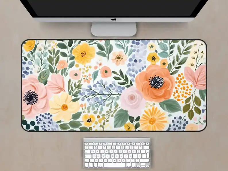 Colorful Floral Art Desk Mat, Non-slip and Waterproof Mouse Pad, Office and Gaming Desk Decoration Mat,perfect Gift for Friends.
