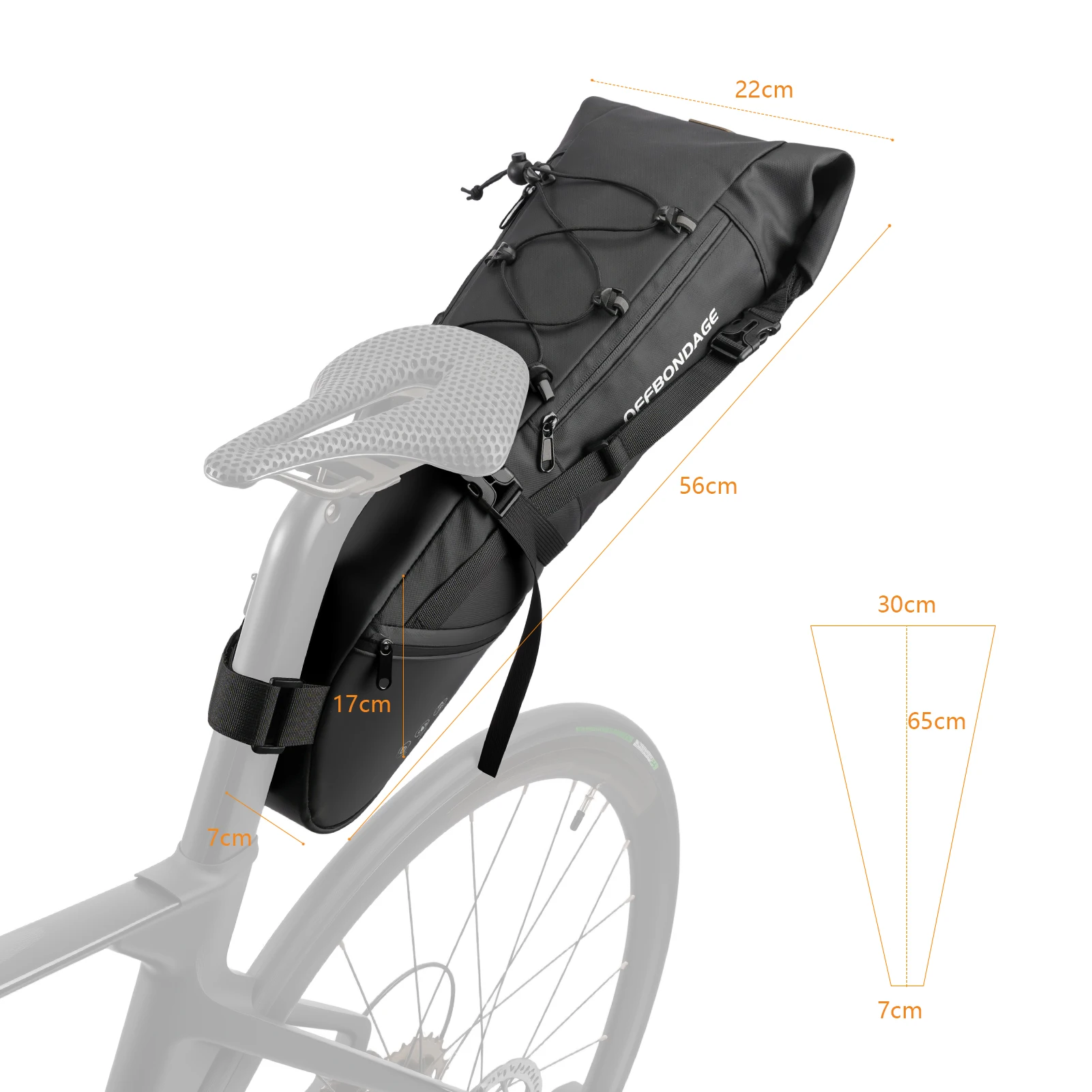OFFBONDAGE Fietszadeltas Waterdicht 15L Fietstas met grote capaciteit Fietsen Achtertas MTB Opvouwbare achtertas Fietswegbagage