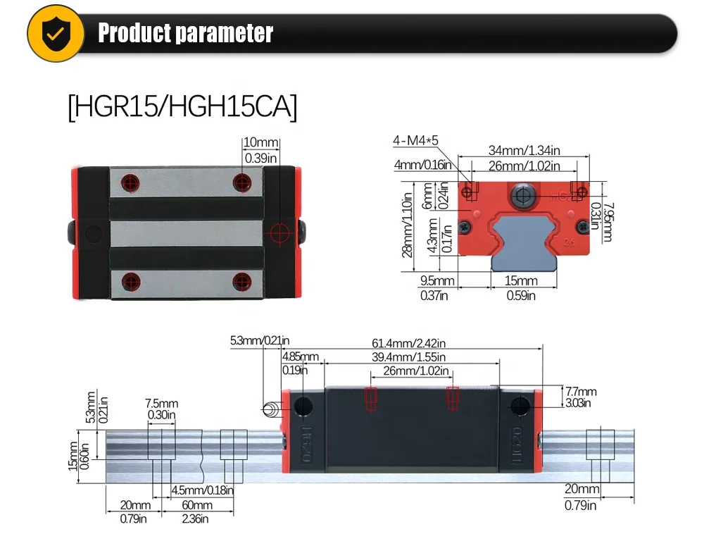HLTNC Linear Guide Bearing Slide Block High Assembly HGH HGW 15 Flange Slide Lengthened Slider Steel Retaining Slider for Cnc