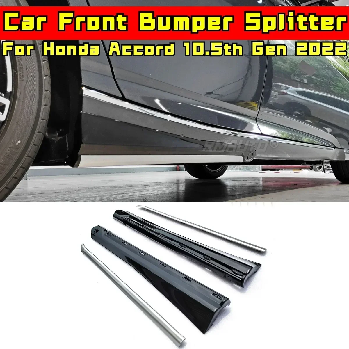 Accord Front Bumper Lip Glossy Black-Silvery Sport Style Side Skirt Body Kit For Honda Accord 10.5th Gen 2022 Car Accessories