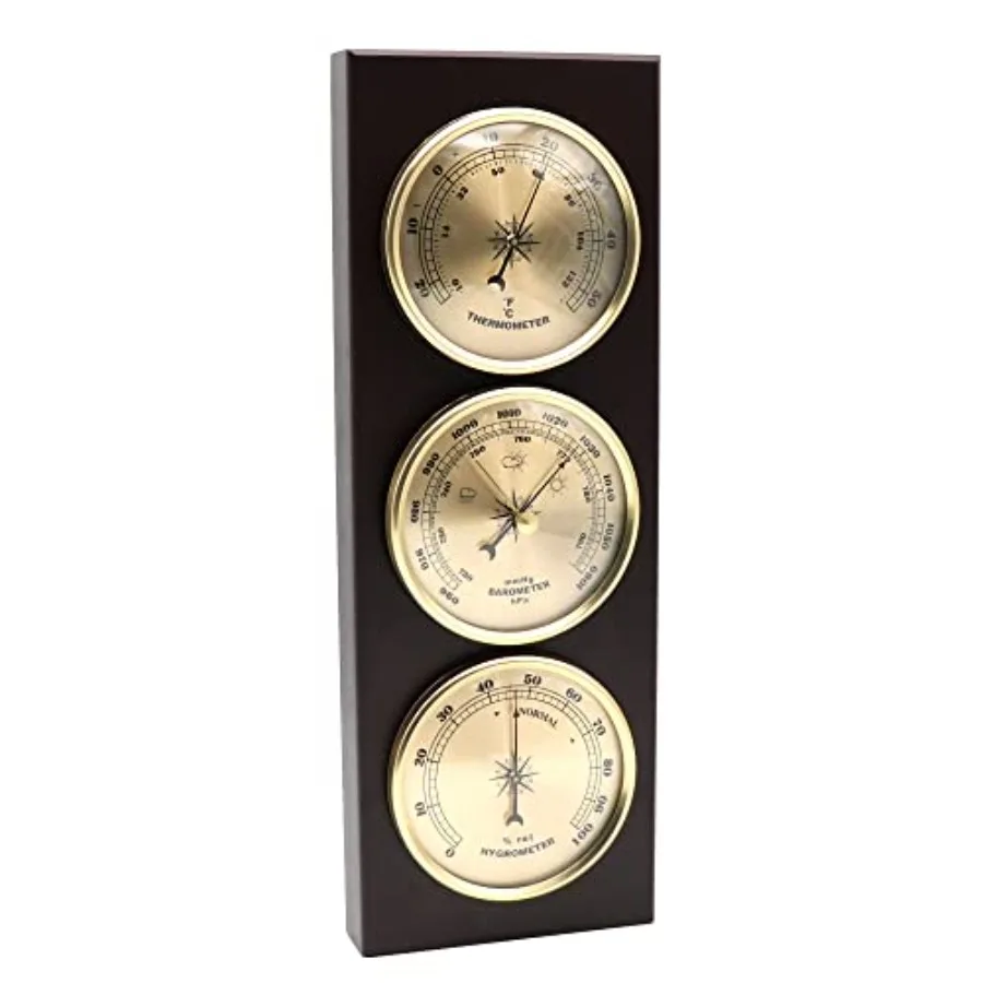 

Wall Mounted Household Barometer Thermometer with Wooden Frame Base Hygrometer Weather Station Hanging No Battery Required for