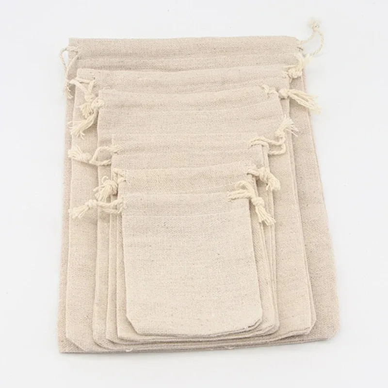 6/12PCS Simple Cotton and Linen Fabric Drawstring Pocket Bag Fabric Bag Rice Gift Cotton Fabric Storage Bag Canvas Drawstring