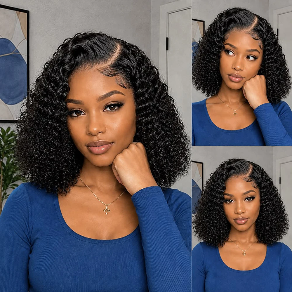 Jerry Curly Short Bob Wig Human Hair 13x4 Lace Front Wigs Pre Plucked 180 Density Kinky Curly 13x5x2 Side Part Lace Frontal Wigs view 5