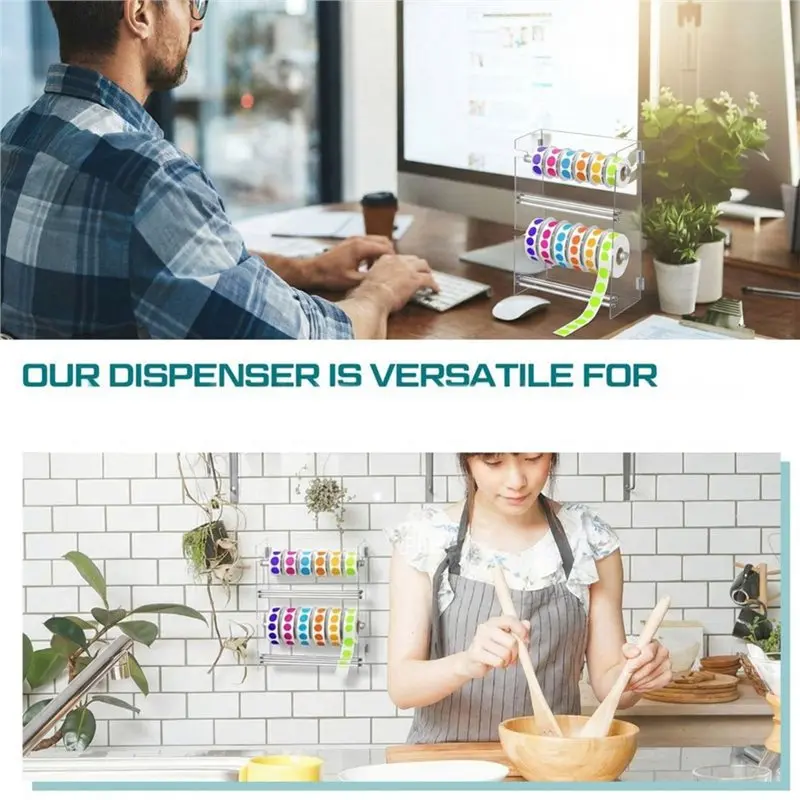 CYCLI-For Home Desktop Sticker Dispenser 2 Layer Acrylic Sticker Roll Holder With 10 Grids, Sticker Roll Dispenser