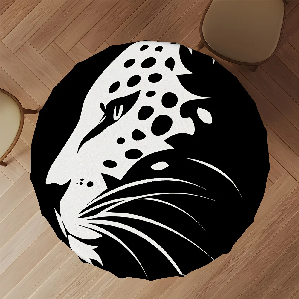 Stylish Round Tablecloth Featuring a Leopard Print Design Digitally Printed Measuring 60 Inches in Diameter Suitable for Home