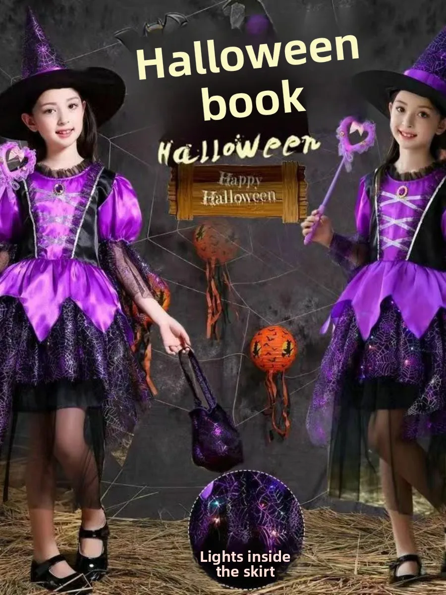 

New loween Princ Costume Children's eup Dance Dr up Skirt Small Witch Clothes Girls' Faion Stage Outfits