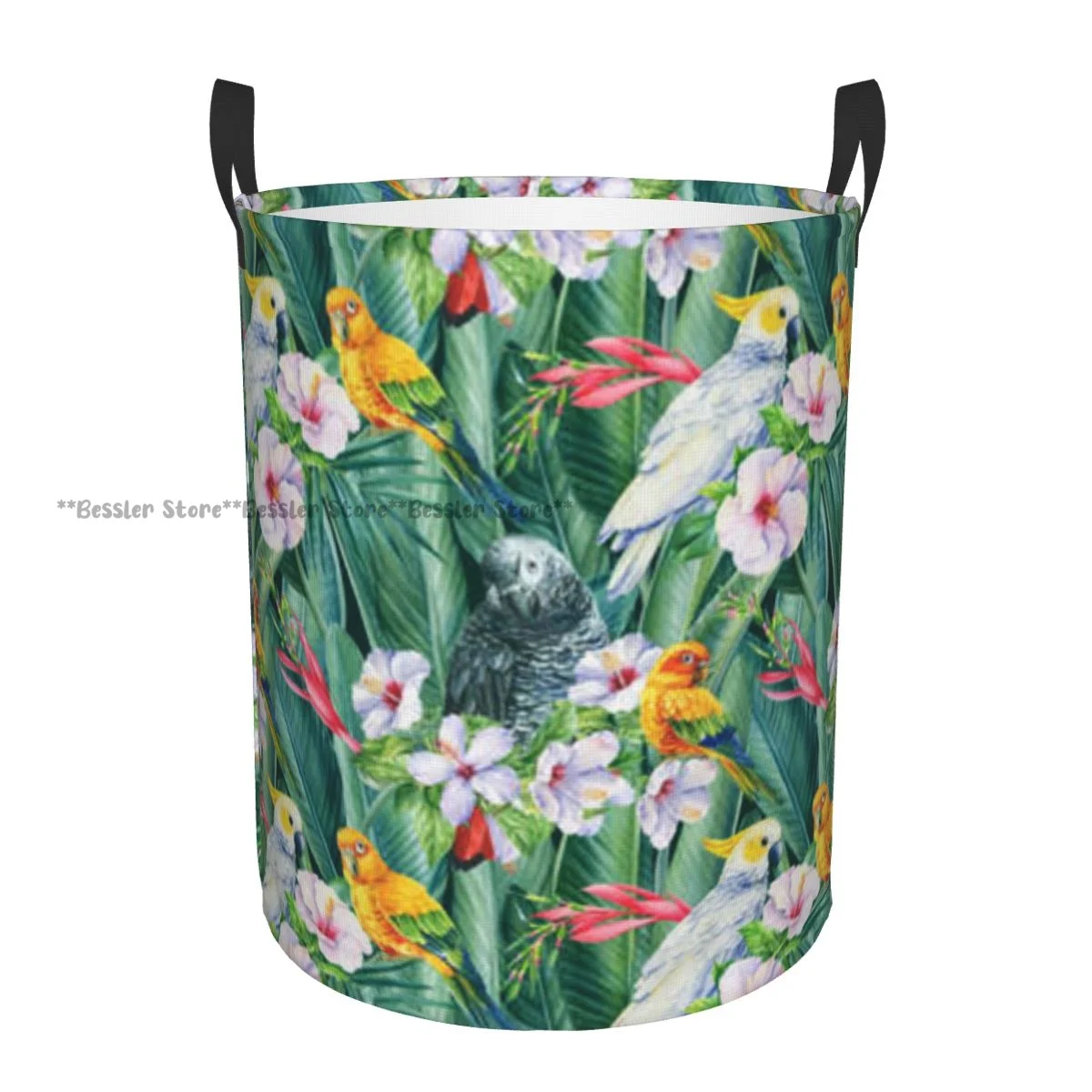 Folding Laundry Basket Cockatoo Tropical Birds Parrots Dirty Clothes Storage Bucket Wardrobe Clothing Organizer Hamper