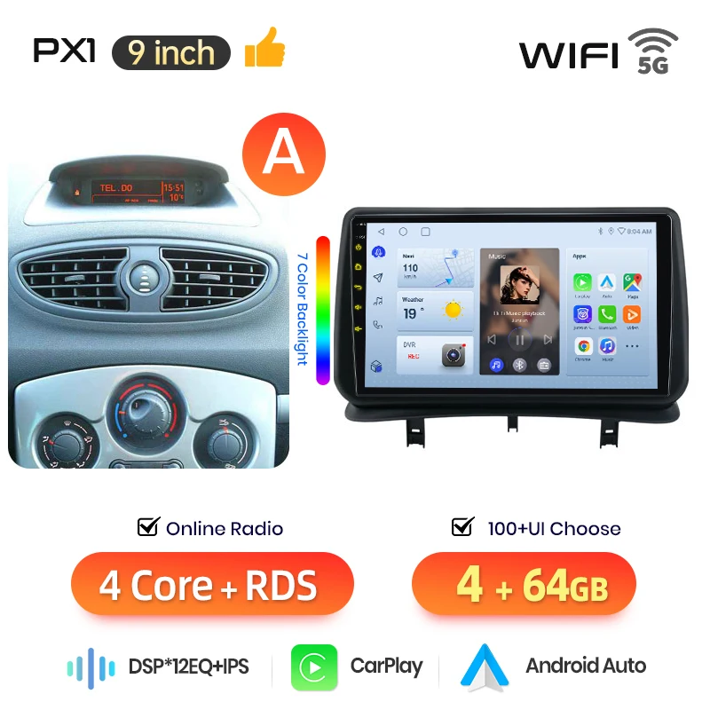 AWESAFE Draadloze CarPlay Android Auto Radio voor Renault Clio 3 2005-2014 GPS Navigatie Plug and Play met SWC CANBUS RDS DSP 4G