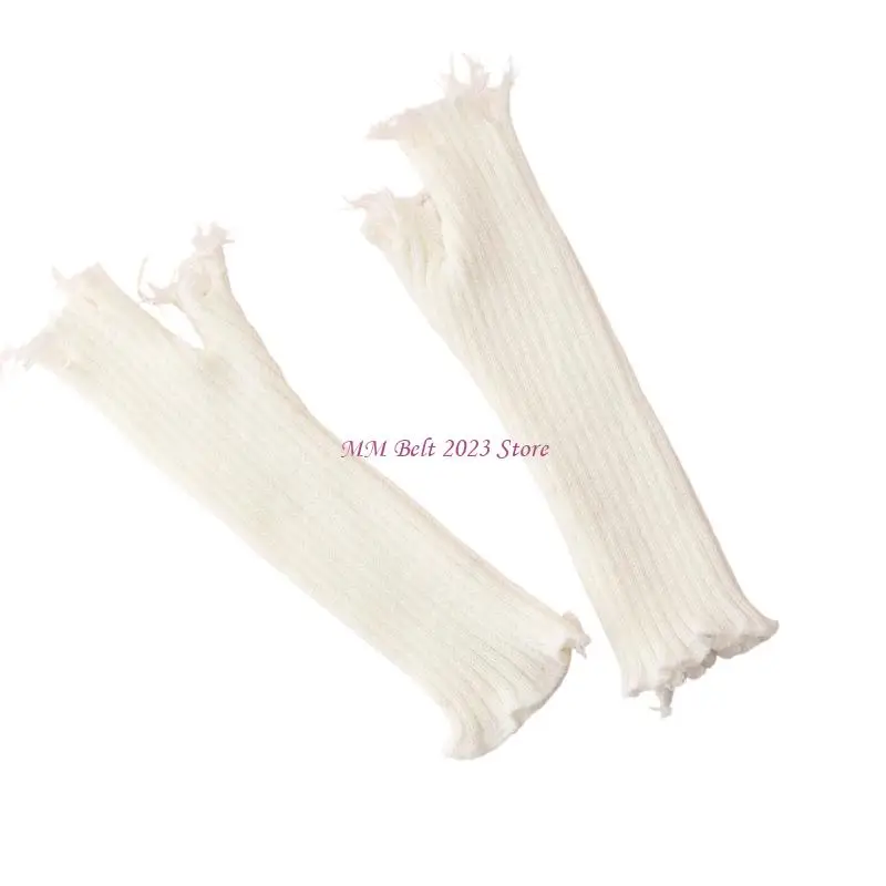 49ME قفازات محبوكة ممزقة سلسلة داكنة للجنسين قفازات متعثرة مع ألياف أكريليك ناعمة لأزياء الشارع الشهير والإكسسوارات