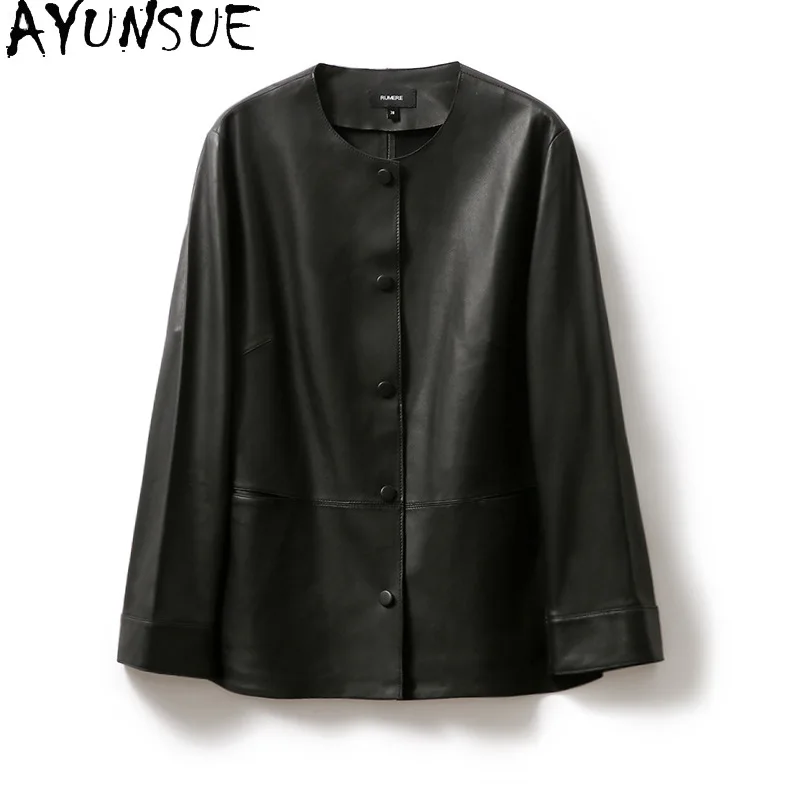 AYUNSUE Real Leather Jacket Women 2025 Chic Autumn Clothes Genuine Sheepskin Womens Coat Slim Fit Jaqueta Couro Single-breasted