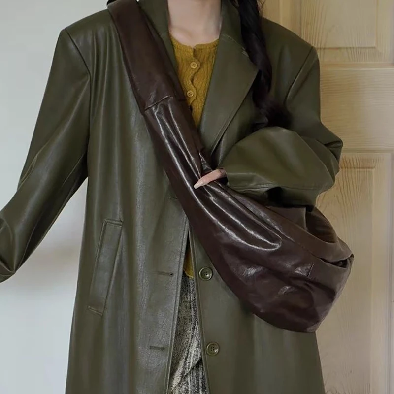 Richme Maillard-Sac à bandoulière en PU souple pour femme, hobos initié, mode vintage, 2024