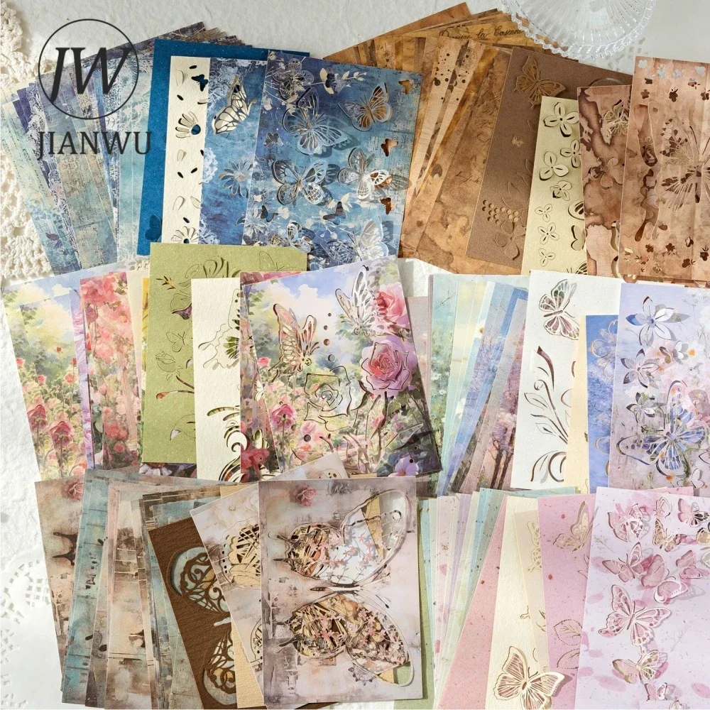 JIANWU Butterfly Dance Between Papers Series Vintage Flower Hollow Collage Decor Material Paper Creative Junk Journal Stationery