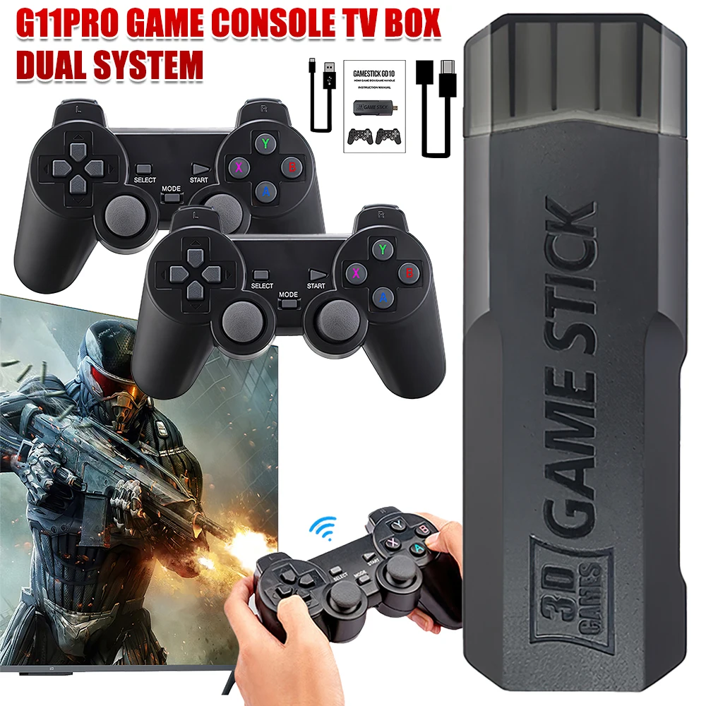 

GD10 Video Game Console X2 Game Stick Double Wireless Controller Gamepads 40000+ Retro Games 128GB 4K 60fps HD HDMI Output