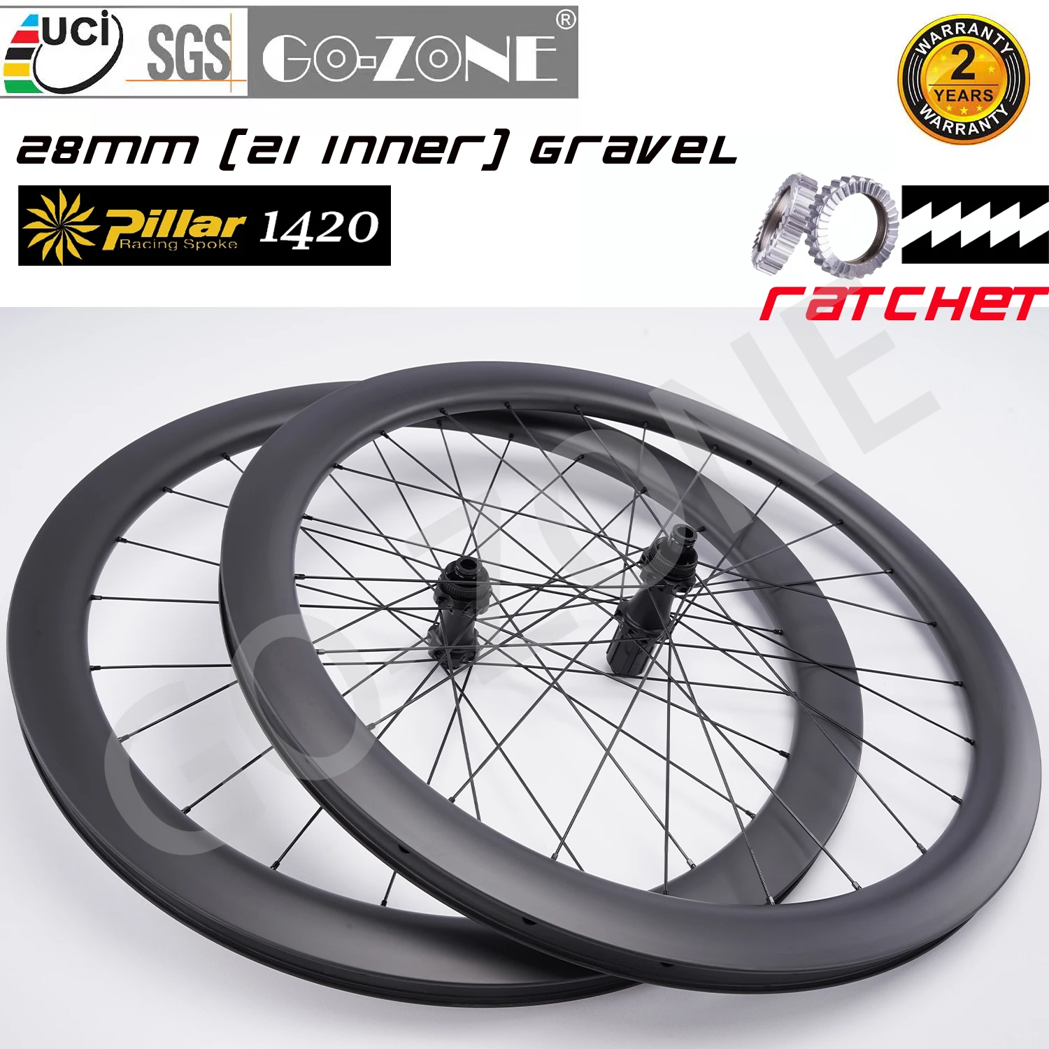 

700c Gravel Carbon Wheels Disc Brake Ratchet 28mm Pillar 1420 UCI Approved Gozone R330D TA/QR Centerlock Road Bicycle Wheelset