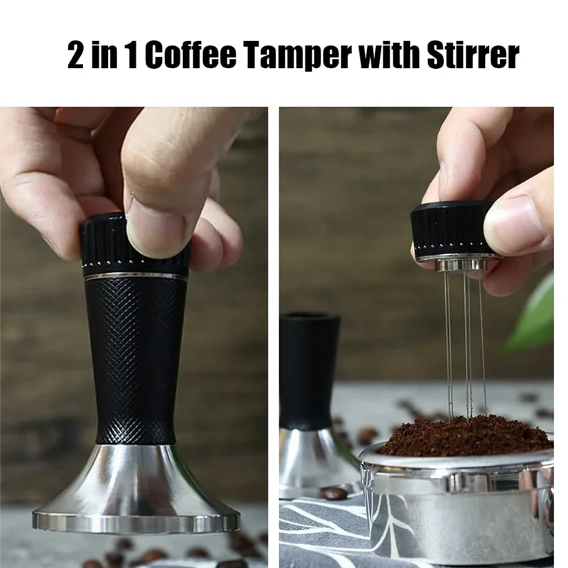 

PZHI-53.3Mm Espresso Tamper, 2-In-1 Premium Barista Coffee Tamper & WDT Tool, Stainless Steel Base Tamper Black Easy To Use