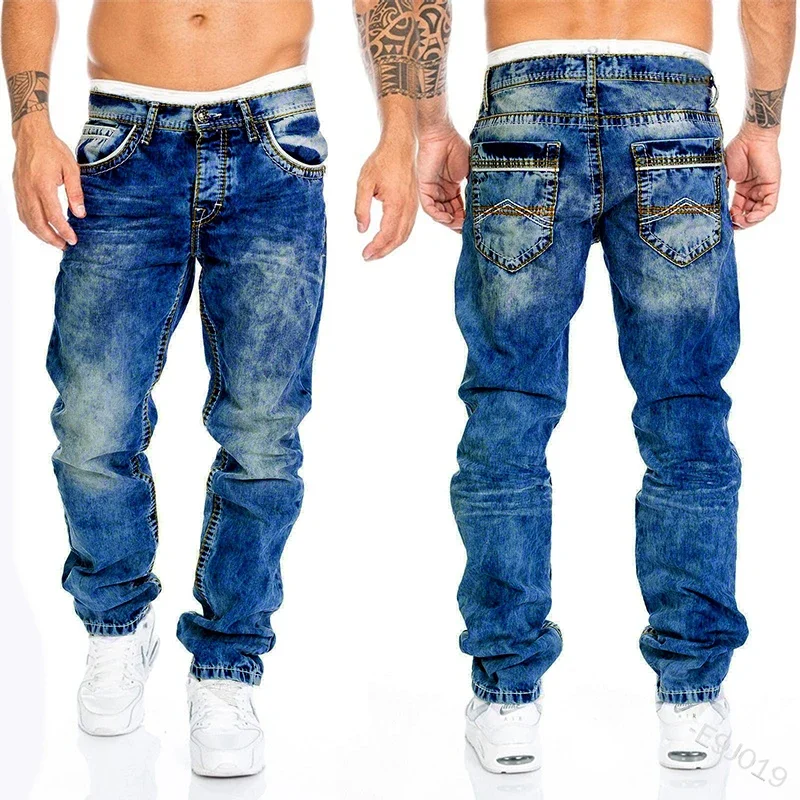 

Mens Jeans Brands Straight Stretch Slim Jean Pantalones Hombre Casual Pants Denim Trousers Baggy Jeans Black Blue