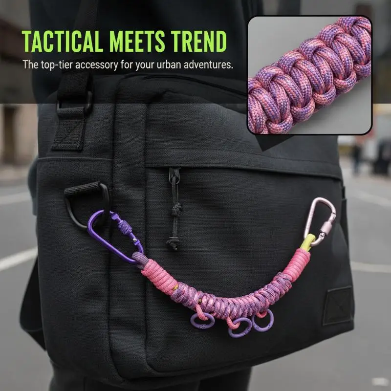 Outdoor-Rucksack-Erweiterungs-Hängekette in leuchtenden Dopamin-Farben, strapazierfähiger Nylon-Dekorriemen für Wander- und Reisetaschen. – Detail 12