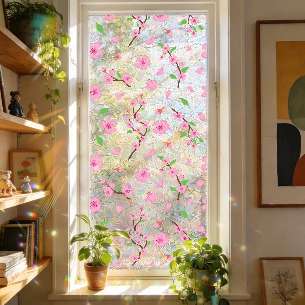 1 Packung dekorative Fensterfolie, Kirschblüten-Tulpen-Rosen-Sichtschutz, statisch haftendes PVC – Fensterdekoration für Badezimmer-Glastüren