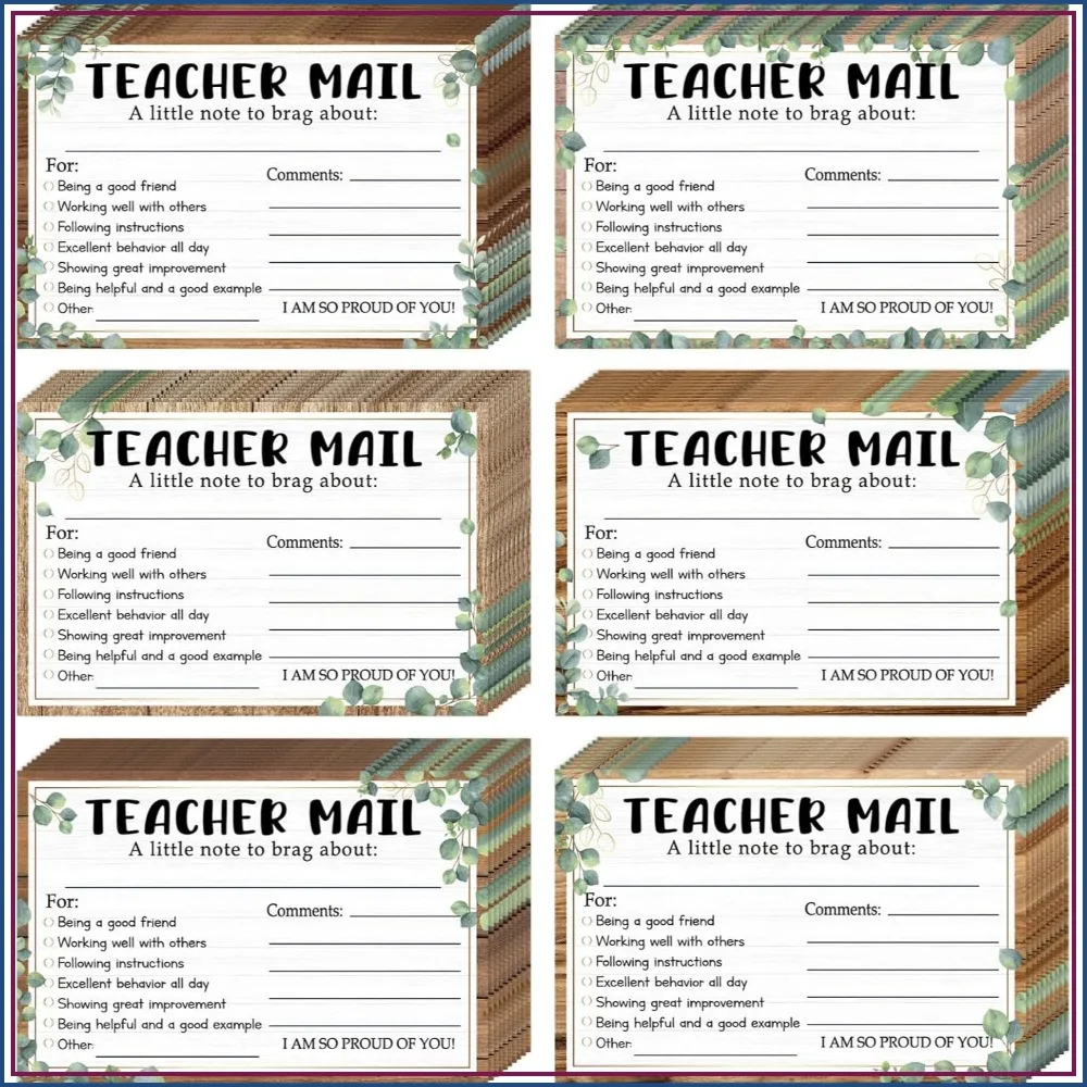 Eucalyptus Happy Mail Teacher Notes to Parents, 60 Pcs Positive Behavior Cards for Classroom Rewards, Elementary School Supplies