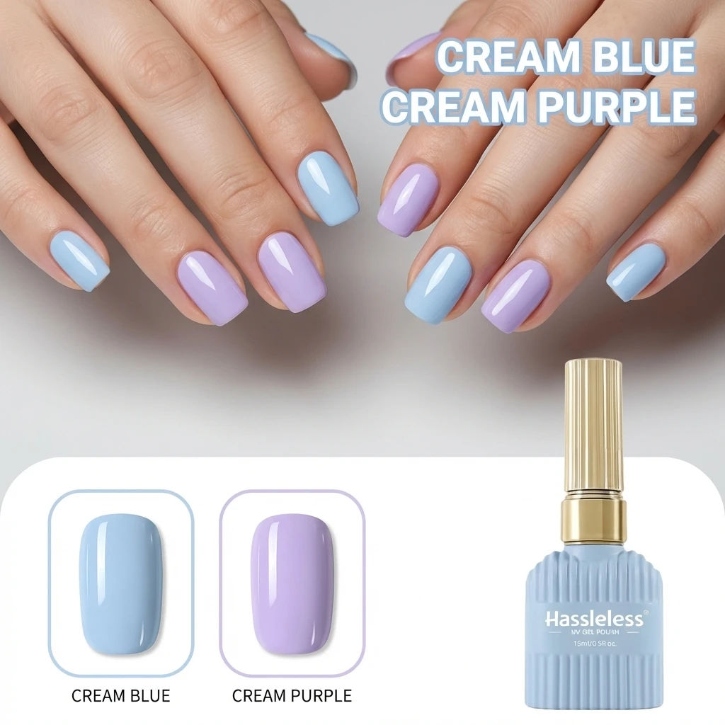 Hassleless 2pcs New Popular Cream Blue/Cream Purple Nail Gel, 15ml Nail Gel, Long-Lasting Gloss Suitable for Nail Salons and DIY