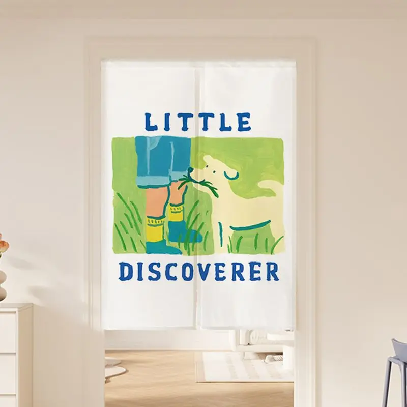 VIKAMA Hand‑draw Grassland Puppy Art Noren Split Door Curtain Room Divider Privacy Curtain for Nursery Bedroom Fresh Home Decor