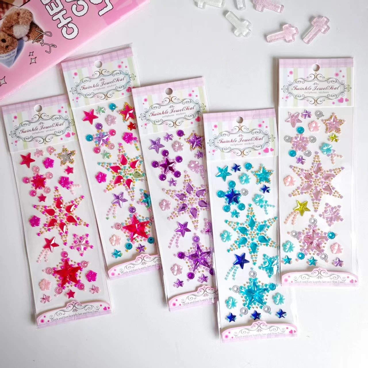 5 ملصقات زخرفية إبداعية ملونة، ملصقات أذن، ملصقات حجر الراين الماسية المصنوعة يدويًا، أحجار كريمة أكريليك كريستالية