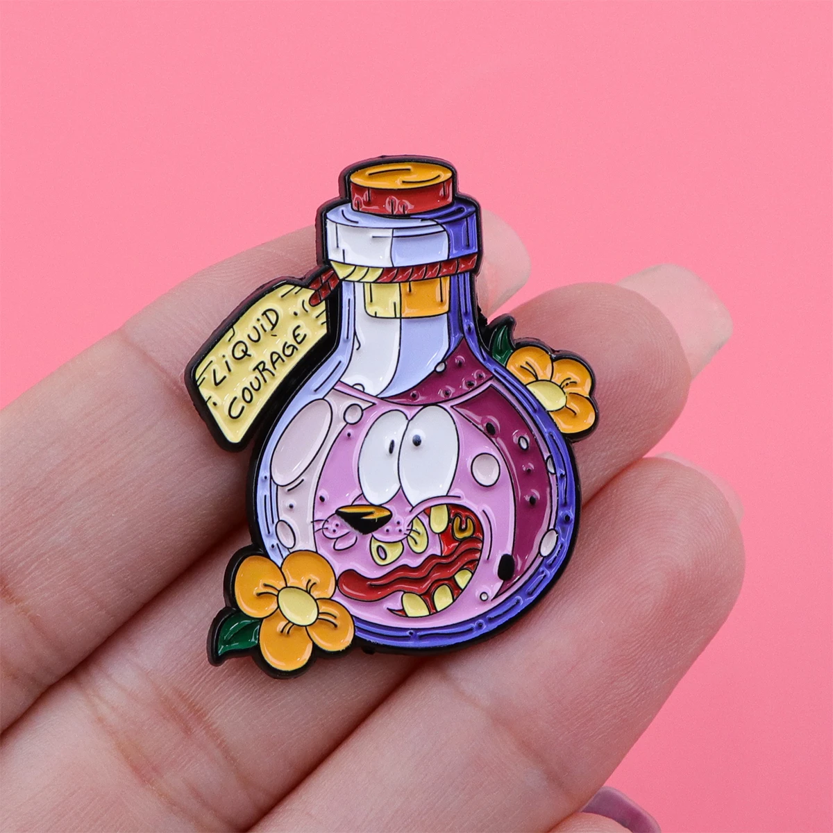 Alfileres esmaltados con figura de dibujos animados, broche de perro de coraje rosa, insignias de animales bonitos, Pin de solapa de camisa vaquera de Metal, accesorios de joyería, regalos