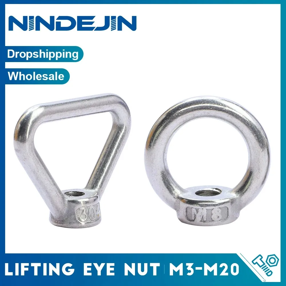 NINDEJIN 1/2 Stück Hebeösenmuttern M3 M4 M5 M6 M8 M10 M12 M14 M16 M18 M20 Edelstahl Runde Dreieckige Ringösen-Daumenmutter