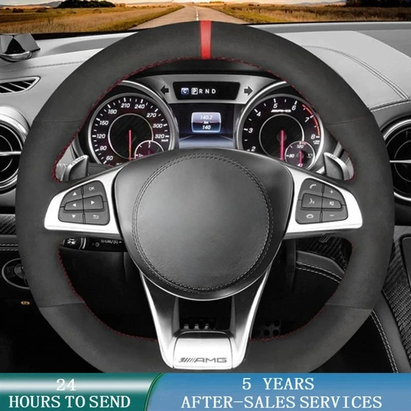 Customized Car Steering Wheel Cover Non-Slip Suede Braid For Mercedes-Benz A 45 AMG C 43 63 A-Class AMG CLA 45 S-Class S500