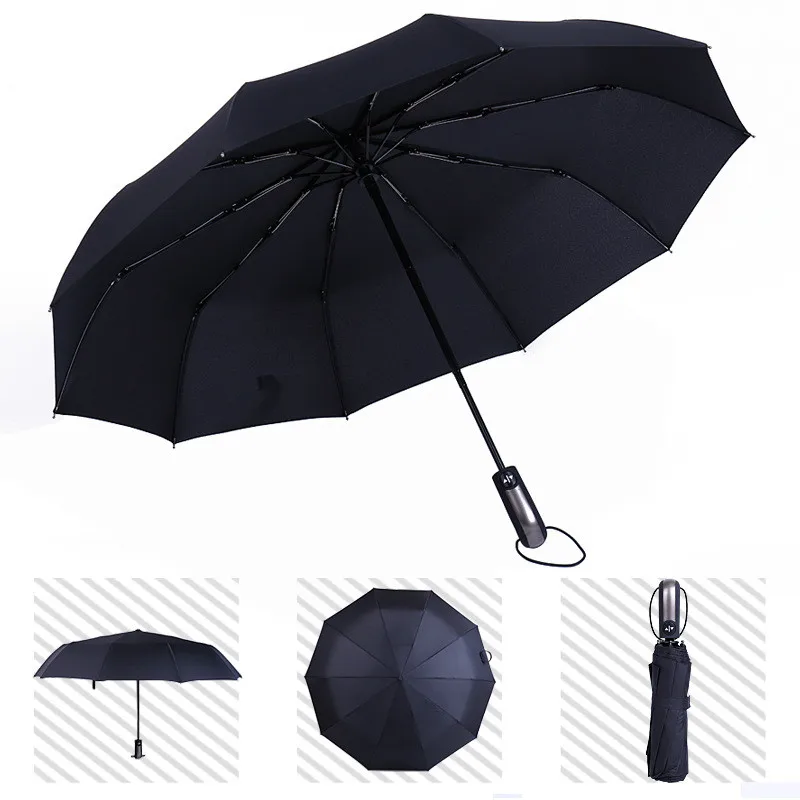 Wind Resistant Folding Automatic Umbrella Rain Women Auto Luxury Big Windproof Umbrellas Rain For Men Black Coating 10K Parasol