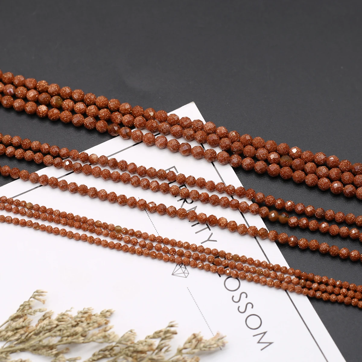 Natural Stone Beads Small Section Bead Gold Sand Stone 2 3 4mm Loose beads for Jewelry Making DIY Bracelet Necklace Length 38cm