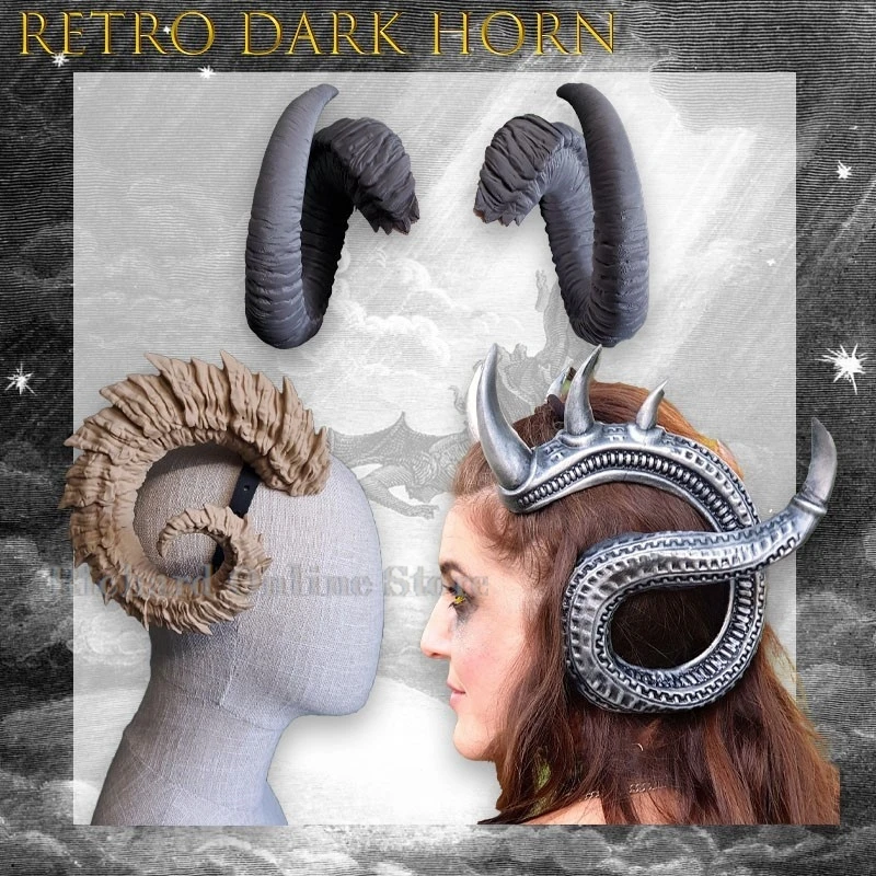 

Handmade Sheep Horn Headband Hairband Accessory Demon Evil Gothic Lolita Cosplay Halloween Headwear Prop Retro Dark Style Snake