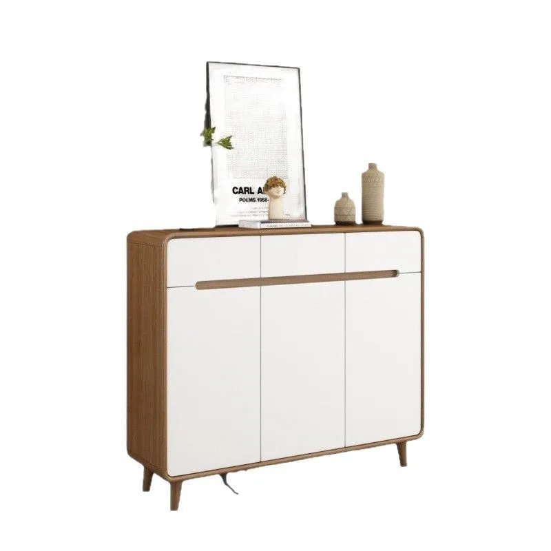 Solid wood shoe cabinet Chinese door, living room storage, home door porch locker