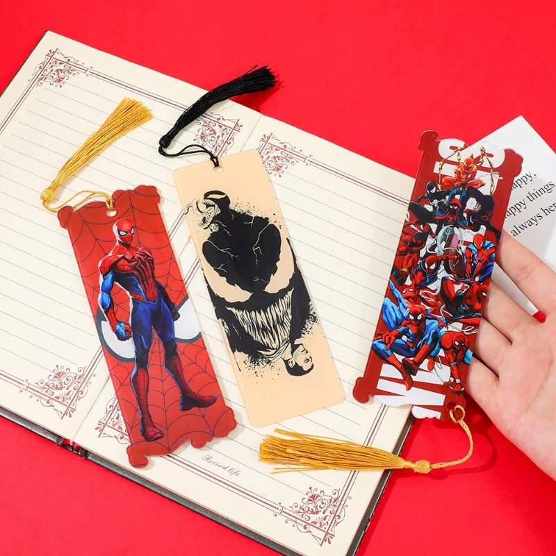 

Creative Marvel Venom Spider-Man Acrylic Tassels Bookmarks Anime Figures Cartoon Stationery Gifts for Book Lover Super Hero Fans