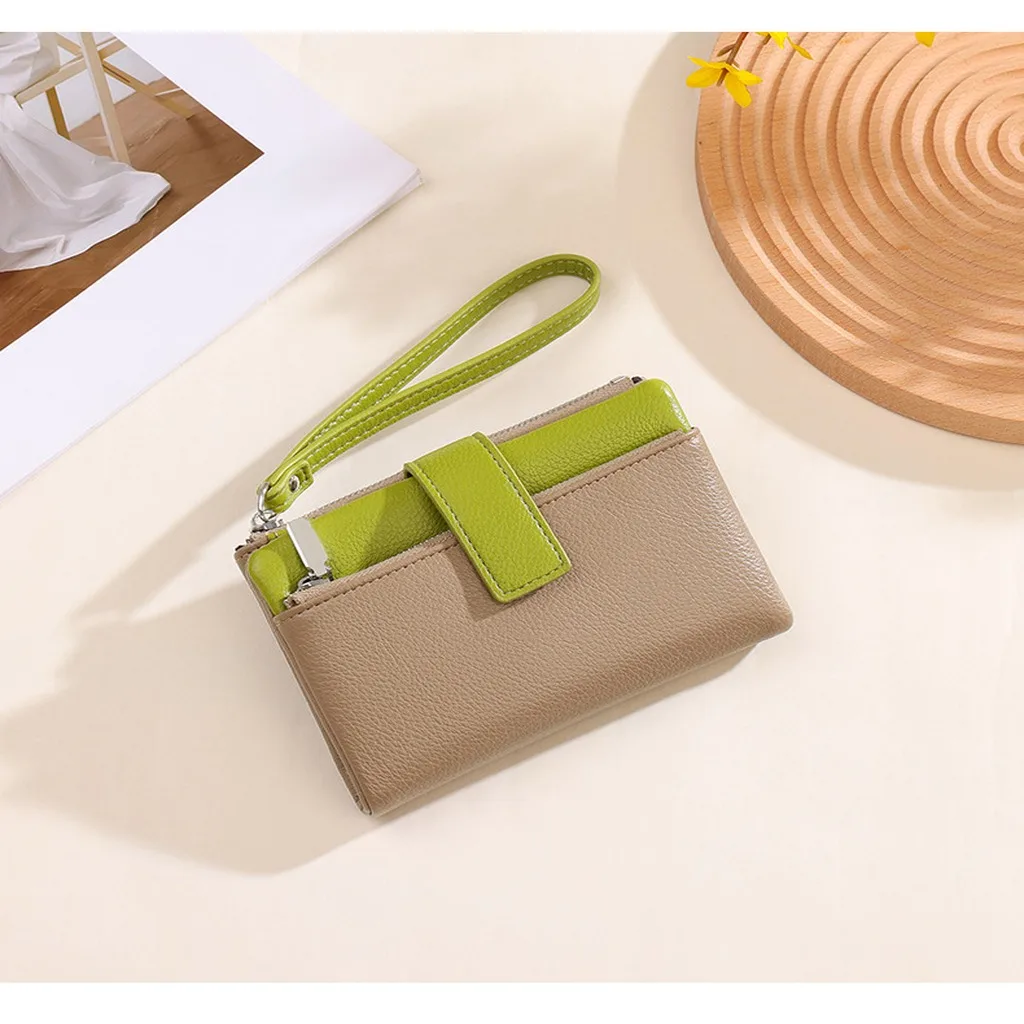 Card Holder Wallet Lychee-Textured Women'S Wristlet Wallet Pu Leather Wallet Solid Color For Women'S Accessory Daily Commute