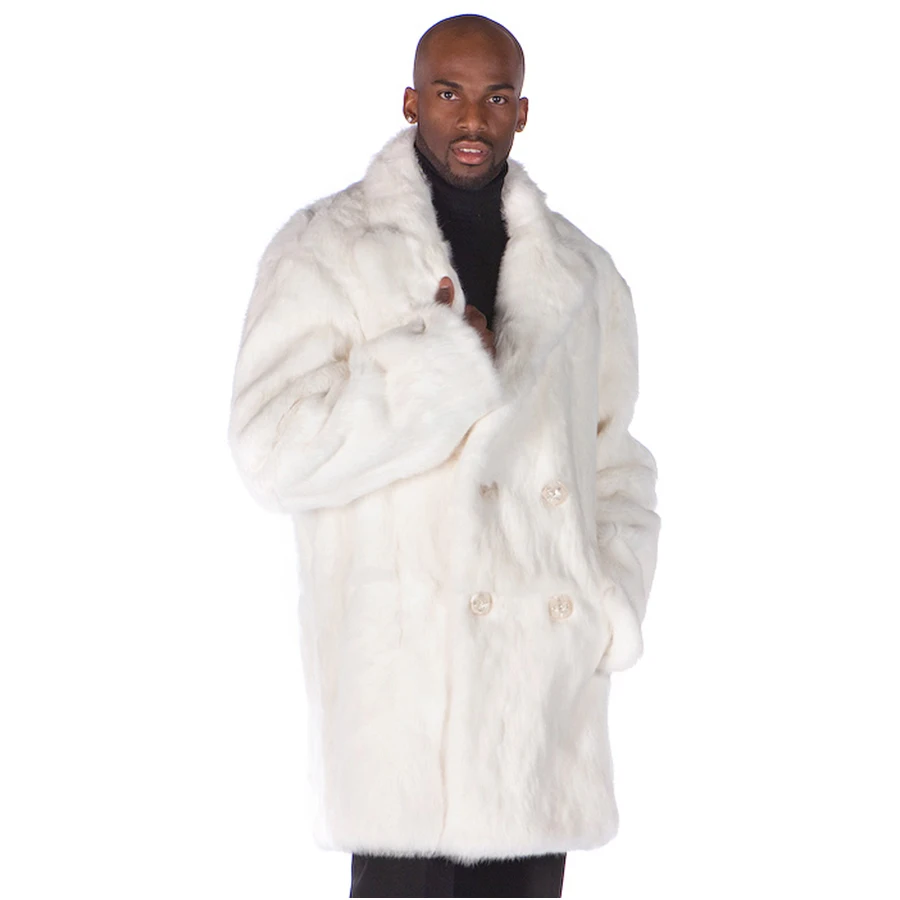 

Real Fur Coat Men Winter Jackets Rabbit Coat Full Skin Long White Natural Rabbit Fur Coats Luxury High Quality