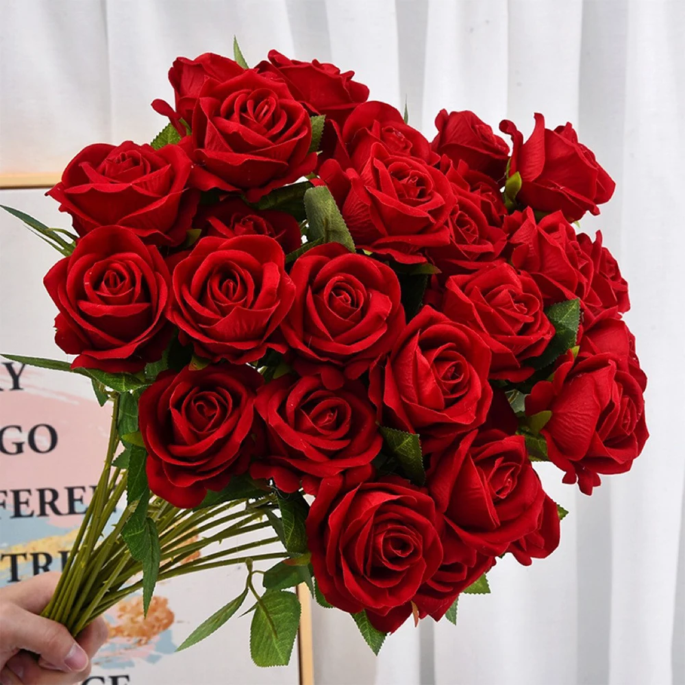 1pcs Blue White Artificial Rose Bouquet Fake Flower Red White Rose Bouquets Vases Home Decor Wedding Valentine's Day Gift DIY