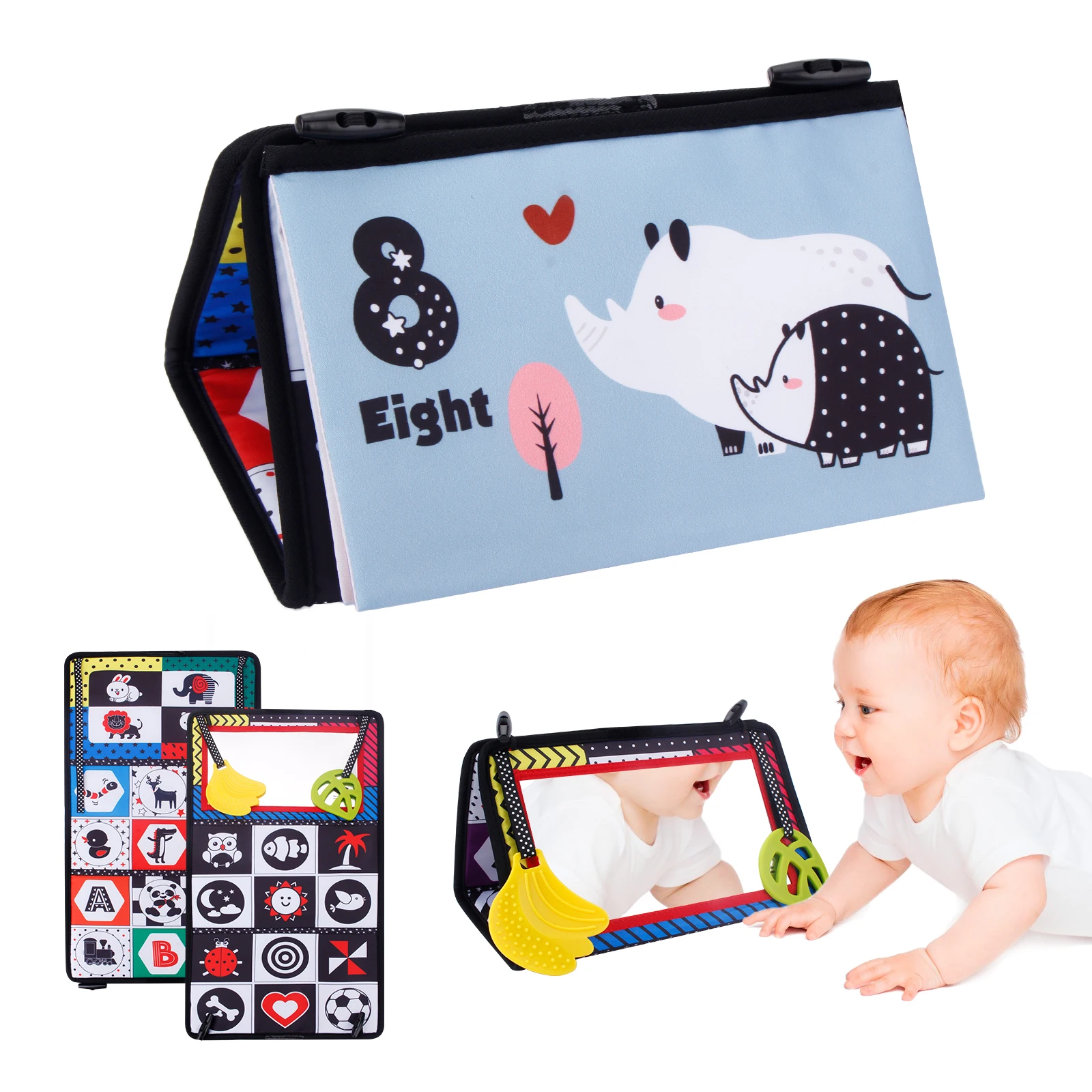 Baby Cloth Book with Distorting Mirror Soft Cartoon Parent-child Interactive Montessori Early Educational Toy for Children Gifts